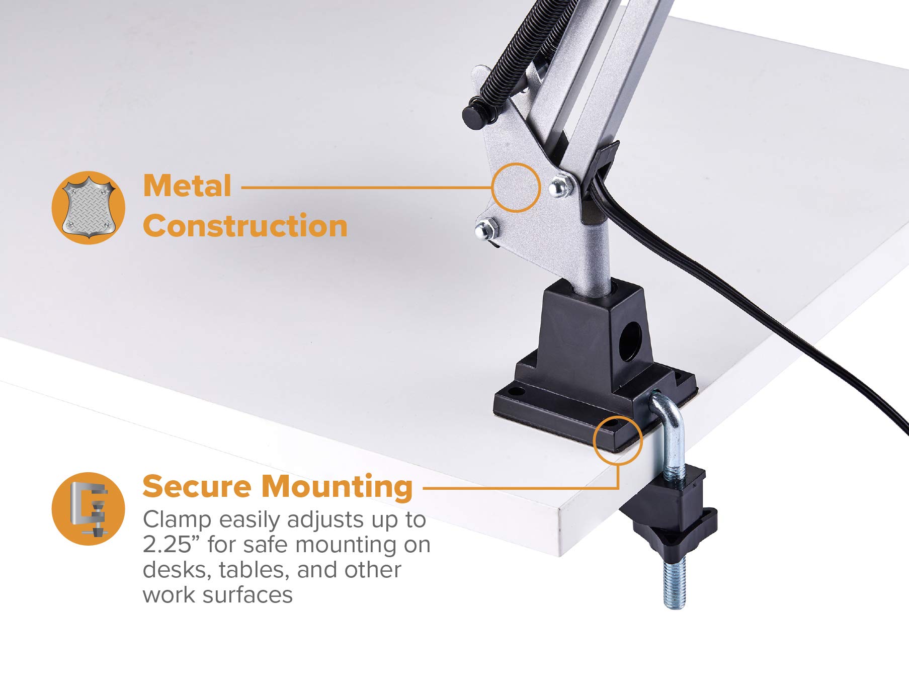 Bostitch Office VLF100-SLV Swing Arm Desk Lamp with Clamp Mount, 36" Reach with Multi-Joint Adjustment, Includes Replaceable LED Bulb (VLF), Silver