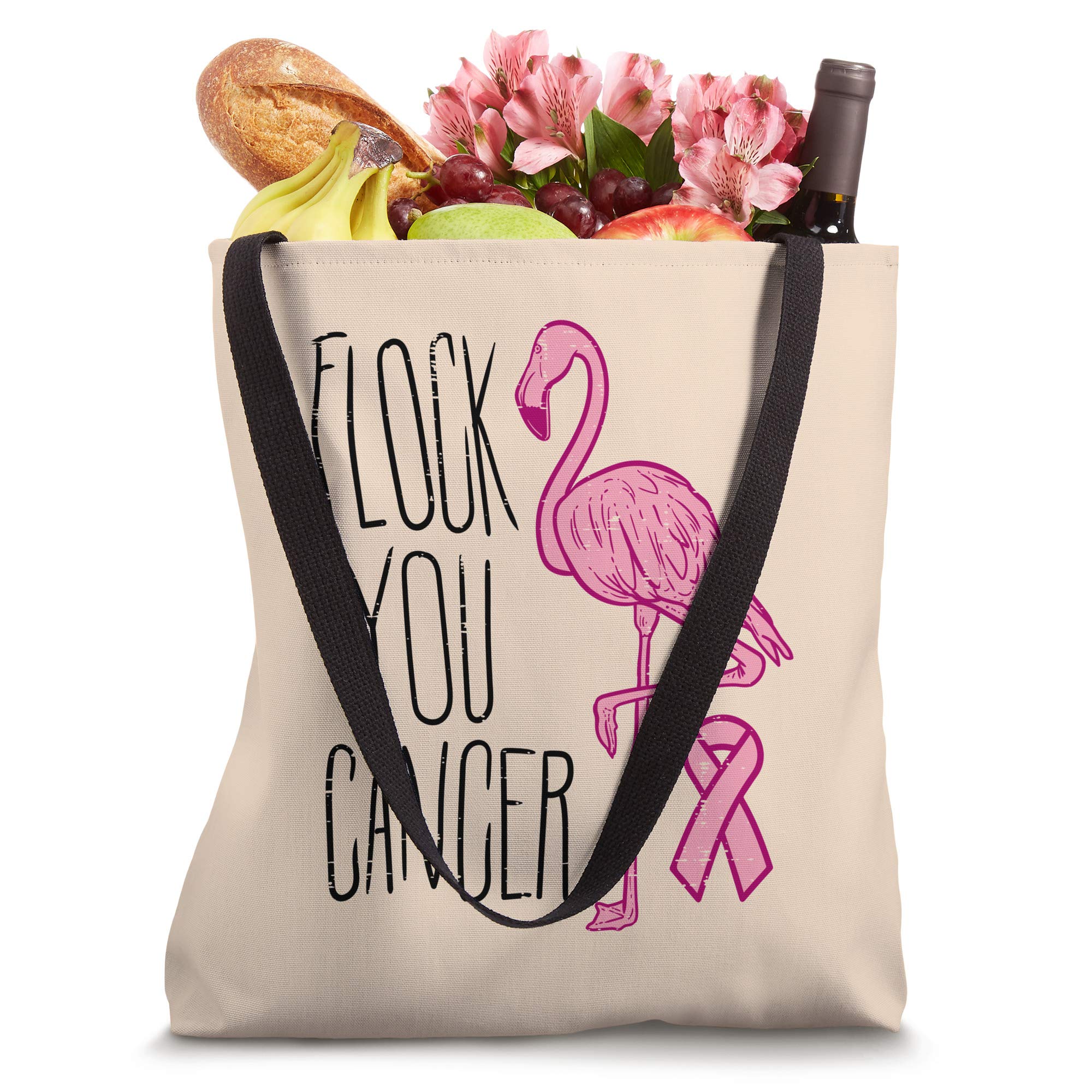 Flock You Breast Cancer Flamingo Pink Ribbon Support Gift Tote Bag