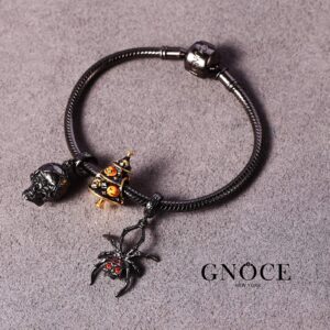 GNOCE Spider Skull Pendant Charm Sterling Silver Black Plated Dangle Charm Fit Bracelet/Necklace Gift For Women Wife