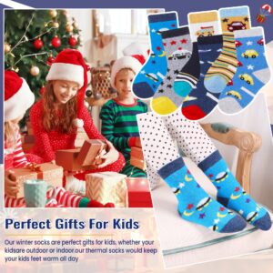 Eocom 6 Pairs Children's Winter Warm Wool Animal Crew Socks Kids Boys Girls Socks (Car, 1-3T)