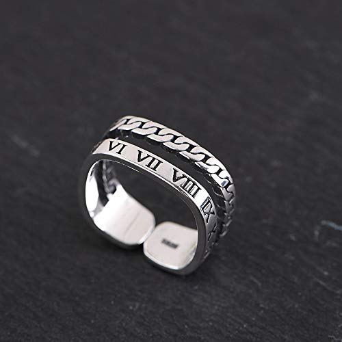 Retro Vintage 925 Sterling Silver Roman Numerals Symbol Ring for Men Women Open and Adjustable