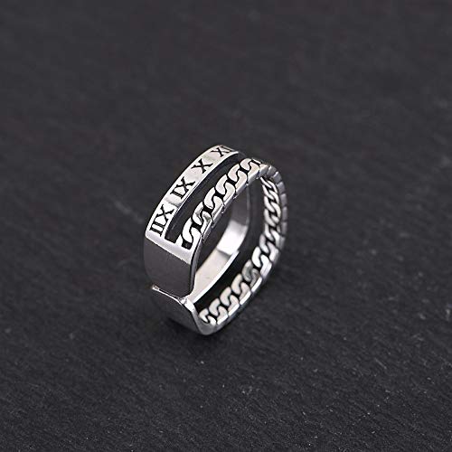 Retro Vintage 925 Sterling Silver Roman Numerals Symbol Ring for Men Women Open and Adjustable