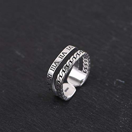 Retro Vintage 925 Sterling Silver Roman Numerals Symbol Ring for Men Women Open and Adjustable