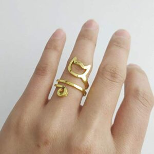 Flzaitian Fashion Open Cat Ring Women Men Gold Silver Black Adjustable Ring Jewelry for Women Wire Wrap Thumb Open Rings (Gold)