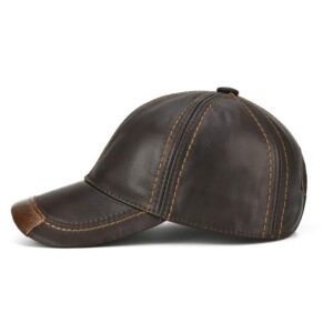 Gudessly Adjustable Men's Genuine Cowhide Leather Baseball Cap for Fall Winter Outdoor Sports Hat A-Brown