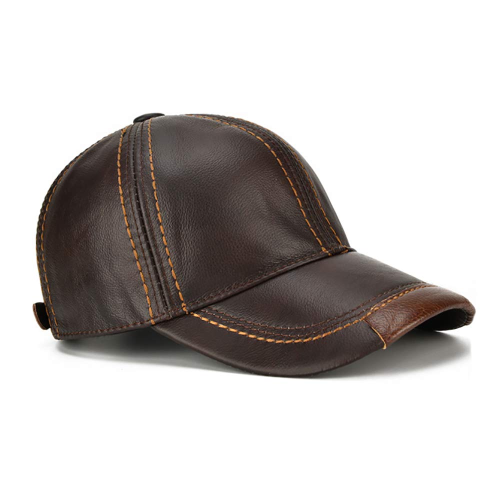 Gudessly Adjustable Men's Genuine Cowhide Leather Baseball Cap for Fall Winter Outdoor Sports Hat A-Brown