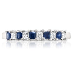 Beyond Brilliance 1/2 Carat Diamond, Prong-Set 14K White Gold Princess Cut Diamond & Blue Sapphire Bridal Wedding Band Ring (H-I, I1-I2)