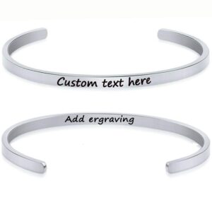 pdtjmtg personalized bracelet for women sterling silver custom text bangle (silver (white gold plated copper))