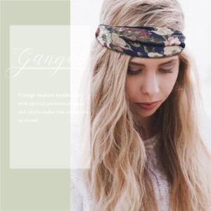 Gangel Boho Wide Headbands Floral Printed Hairbands Elastic Stretch Twisted Head Wrap Knotted Hair Scarfs Vintage Hair Accessories for Women (Pack of 3) (A)