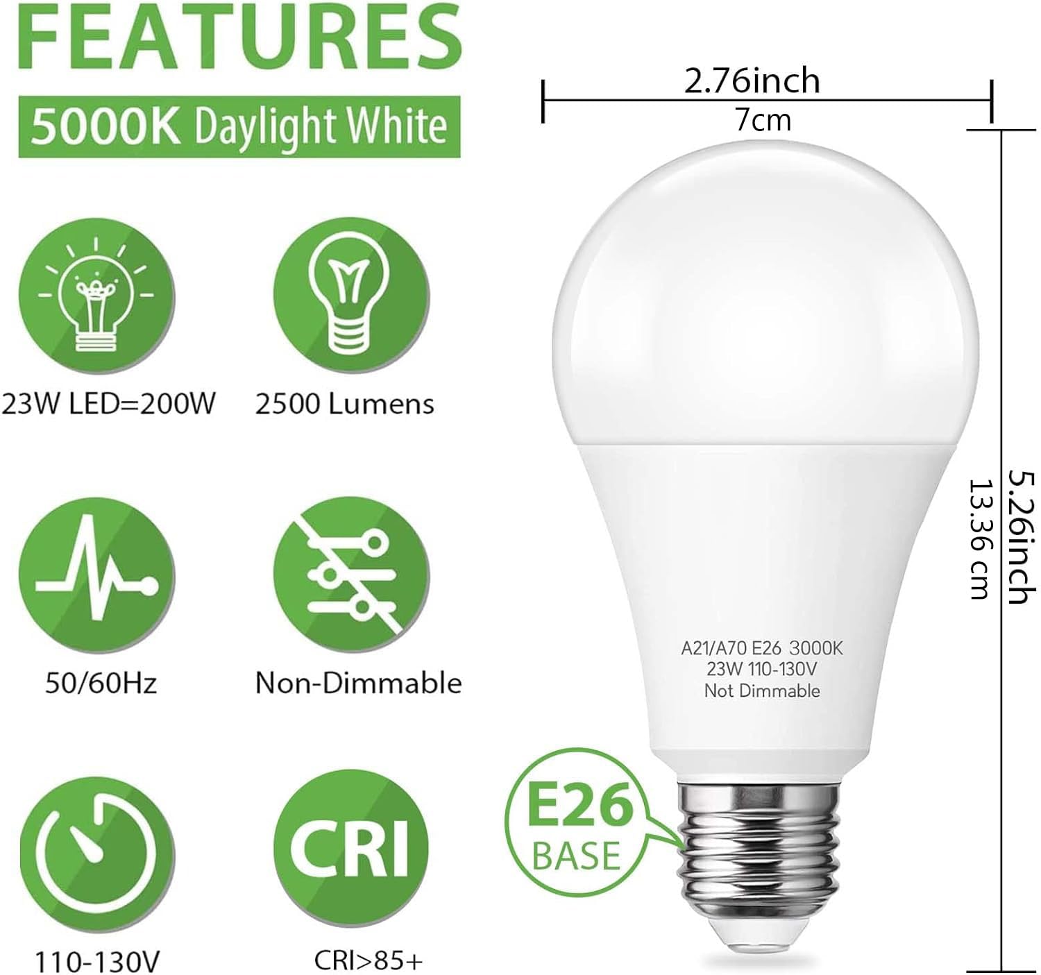 Prosperbiz 150-200W Equivalent 23W LED Bulb, A21 LED Super Bright Light Bulb, 2500 Lumens, Daylight White 5000K for Home, Office, Store, Garage, Warehouse, Garden, Commercial Lighting