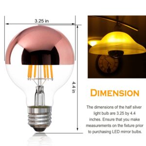 ARGANOL Half Chrome Light Bulb Dimmable, 6W (60 Watt Equivalent) G25/ G80 Globe Shape, 2700K Warm White, Decorative LED Edison Bulb, Rose Gold Tipped Light Bulb, E26 Base, Pack of 2