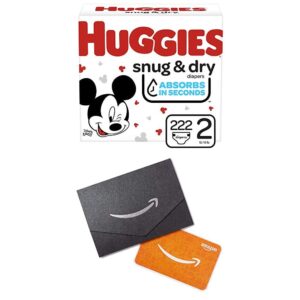 huggies snug & dry baby diapers, size 2, 222 ct, one month supply (2pack) with gift card