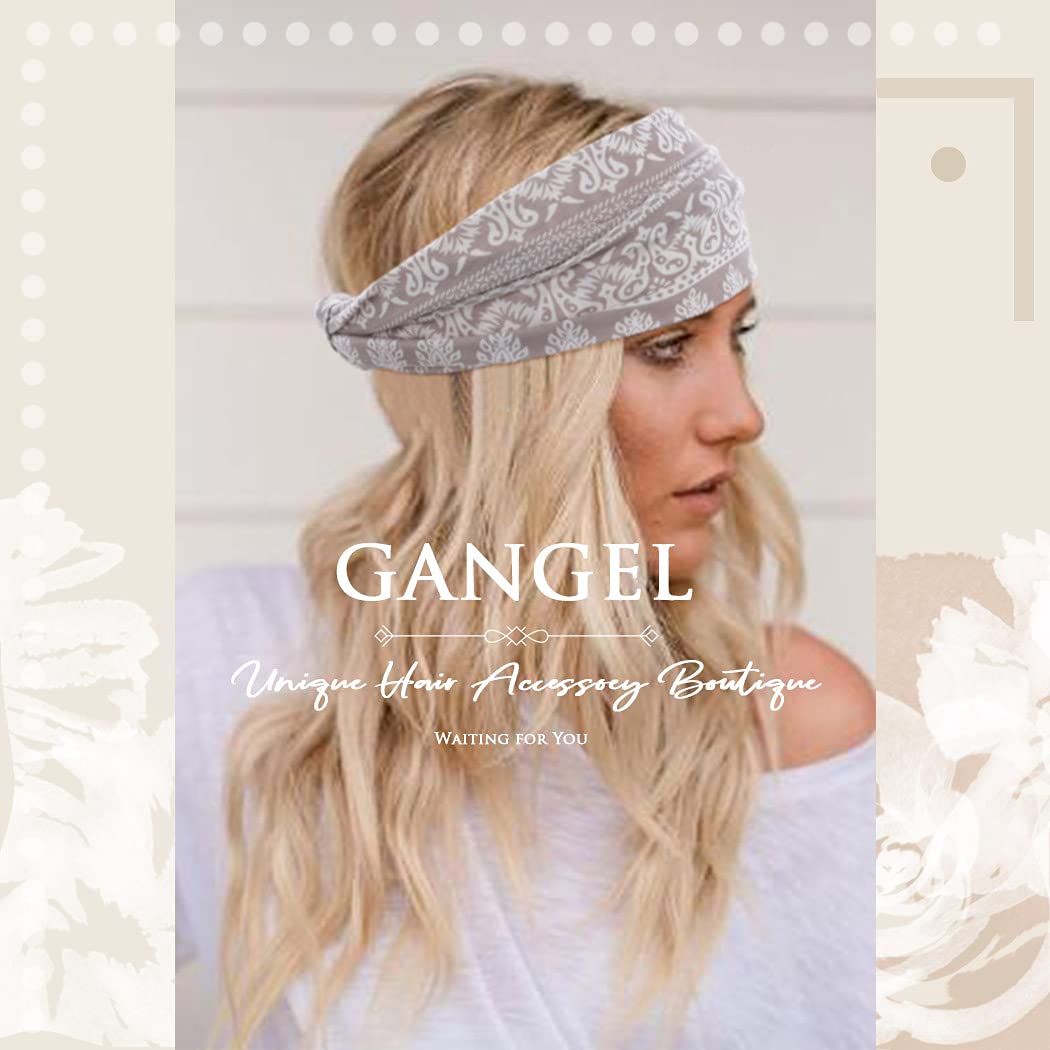 Gangel Boho Wide Headbands Floral Printed Hairbands Elastic Stretch Twisted Head Wrap Knotted Hair Scarfs Vintage Hair Accessories for Women (Pack of 3) (A)