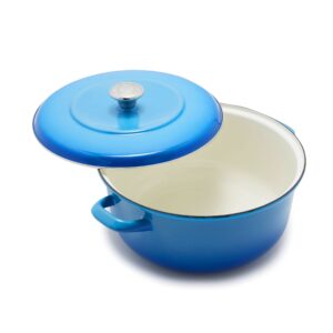 merten & storck german enameled iron, round 5.3qt dutch oven pot with lid, azure blue