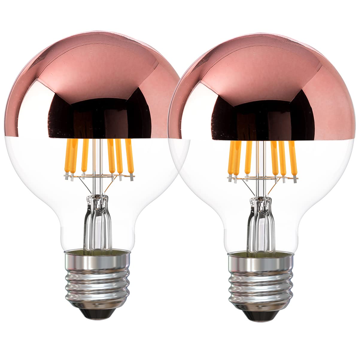 ARGANOL Half Chrome Light Bulb Dimmable, 6W (60 Watt Equivalent) G25/ G80 Globe Shape, 2700K Warm White, Decorative LED Edison Bulb, Rose Gold Tipped Light Bulb, E26 Base, Pack of 2