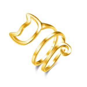 flzaitian fashion open cat ring women men gold silver black adjustable ring jewelry for women wire wrap thumb open rings (gold)