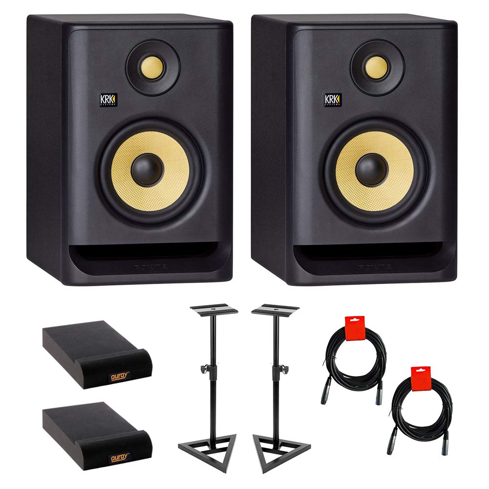 KRK ROKIT 5 G4 5" 2-Way Studio Monitor (Pair) Bundle with Studio Monitor Stands (Pair), 2X Small Pad & 2X XLR Cable