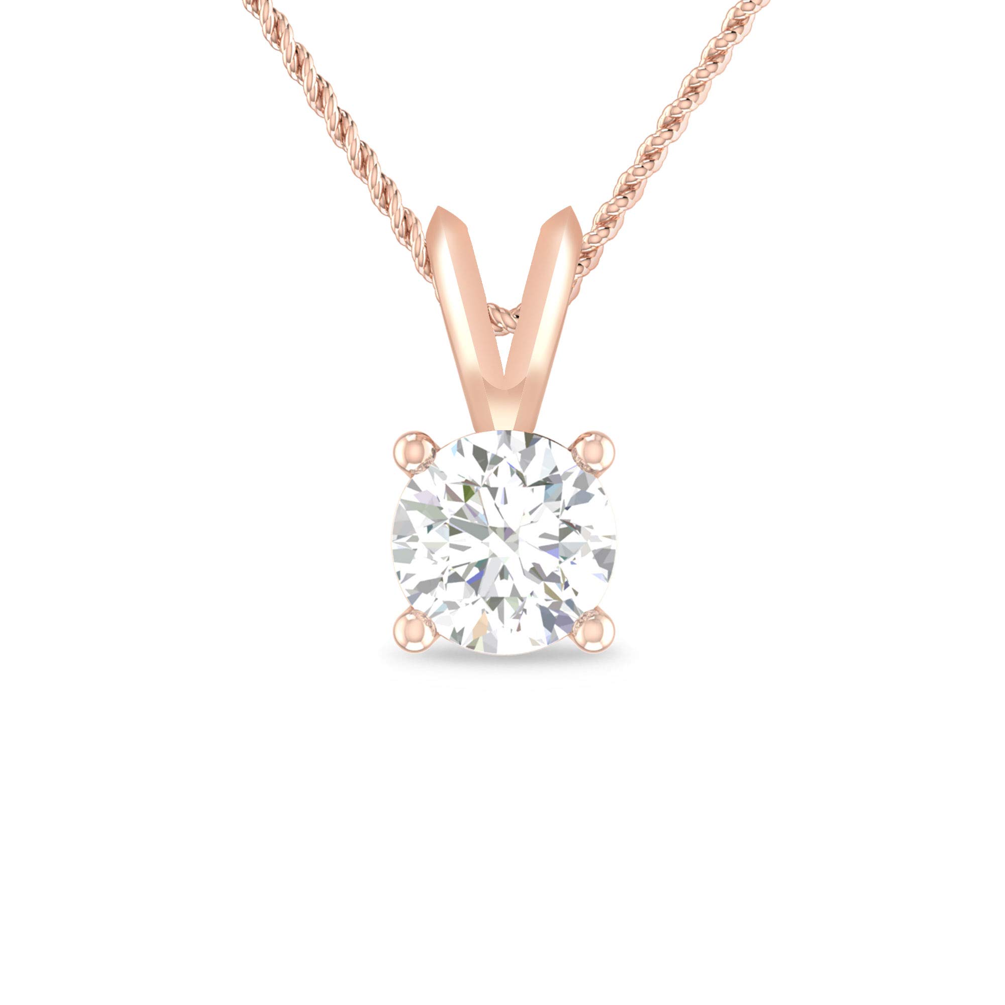 INSPEREZA NEW YORK 1/2 Carat 10K Rose Gold Round Diamond Solitaire Pendant Necklace For Women with V-bail (J Color, I3 Clarity)