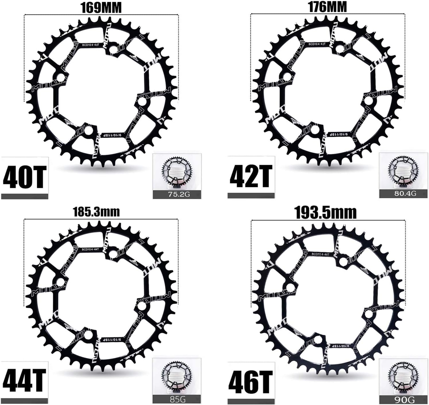 YBEKI 30T 32T 34T 36T 38T 40T 42T 44T 46T 48T 50T 52T Chainring 104BCD Round Oval Narrow Wide Single Bike Chainring for 8 9 10 11 Speed Mountain Bike Road Bike MTB BMX (black round, 34T)