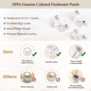 ChicSilver Pearl Stud Earrings for Women 4MM Freshwater Cultured White Button Pearl Earrings 925 Sterling Silver Small Studs for Sensitive Ear