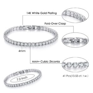 Double Fair 2 Pcs Tennis Bracelets for Women 14K Gold Plated AAA+ Cubic Zirconia CZ Diamond Classic Adjustable Slider Bracelet Fashion Jewelry Wedding Gift Size 6.5-7.5 Inch