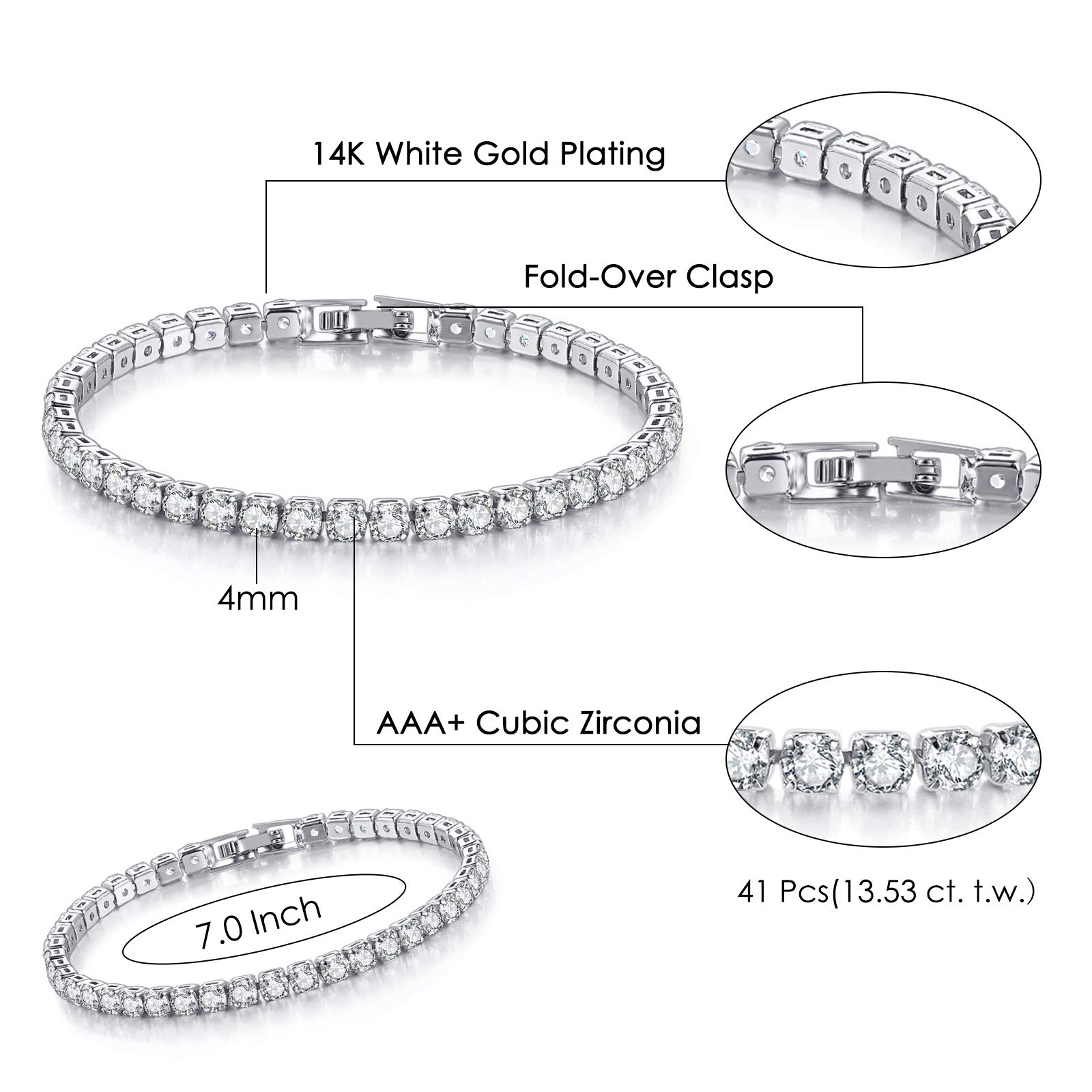 Double Fair 2 Pcs Tennis Bracelets for Women 14K Gold Plated AAA+ Cubic Zirconia CZ Diamond Classic Adjustable Slider Bracelet Fashion Jewelry Wedding Gift Size 6.5-7.5 Inch