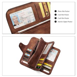 CLUCI Backpack Purse for Women Fashion Leather Designer Travel Large Convertible Ladies Shoulder Bags Two-toned Coffee Wallet for Women Leather Designer Bifold Long Ladies Credit Card Brown