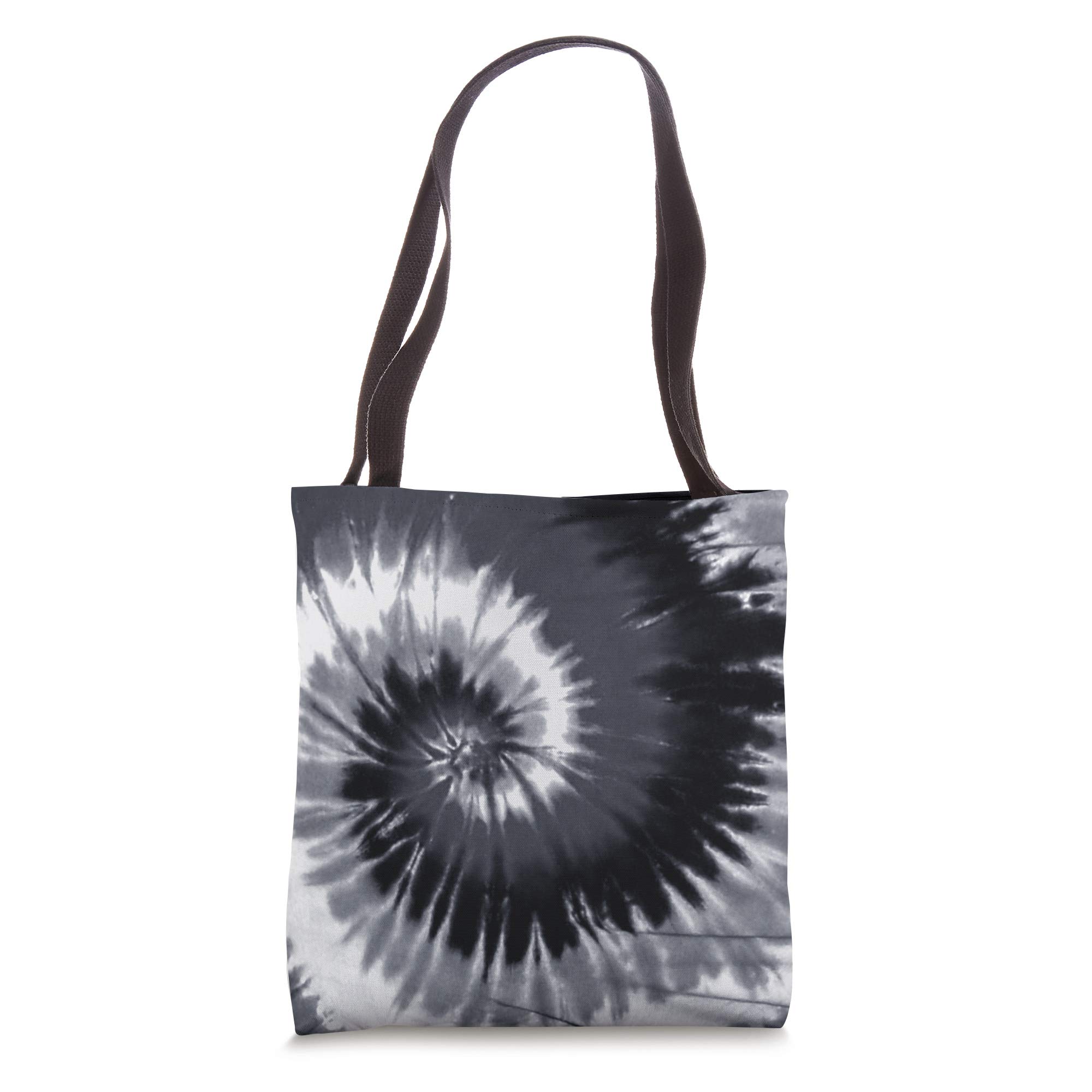 Black and White Tie Dye Monochrome Hippie Spiral Pattern Tote Bag