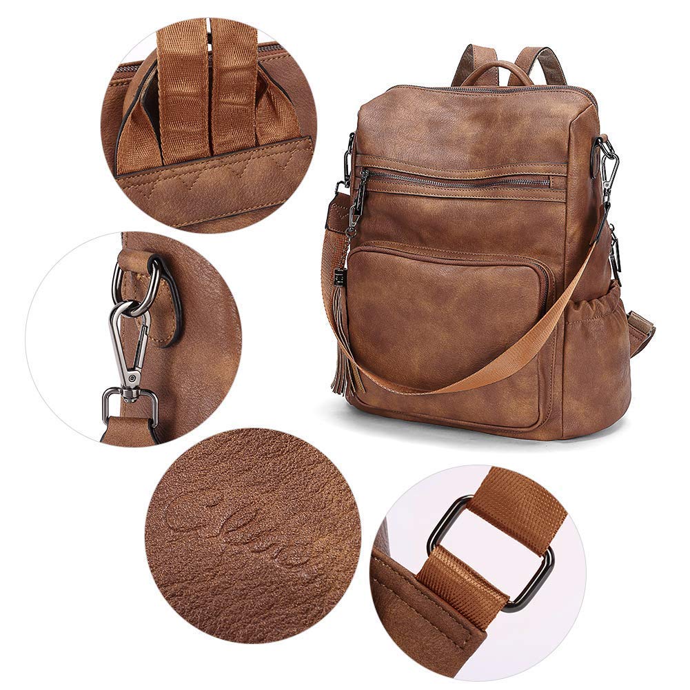 CLUCI Backpack Purse for Women Fashion Leather Designer Travel Large Ladies Shoulder Bags with Tassel Two-toned Brown Wallet for Women Leather Designer Bifold Long Ladies Credit Card Brown