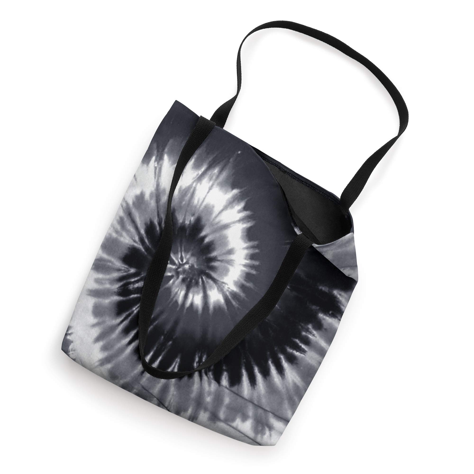 Black and White Tie Dye Monochrome Hippie Spiral Pattern Tote Bag