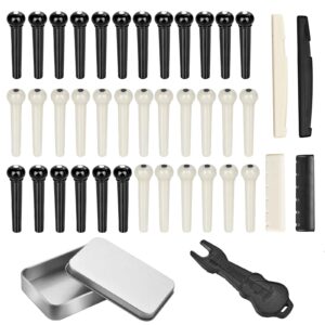 36pcs acoustic guitar bridge pins pegs with 2 pcs guitar saddle nut and bridge pin puller remover, ivory & black