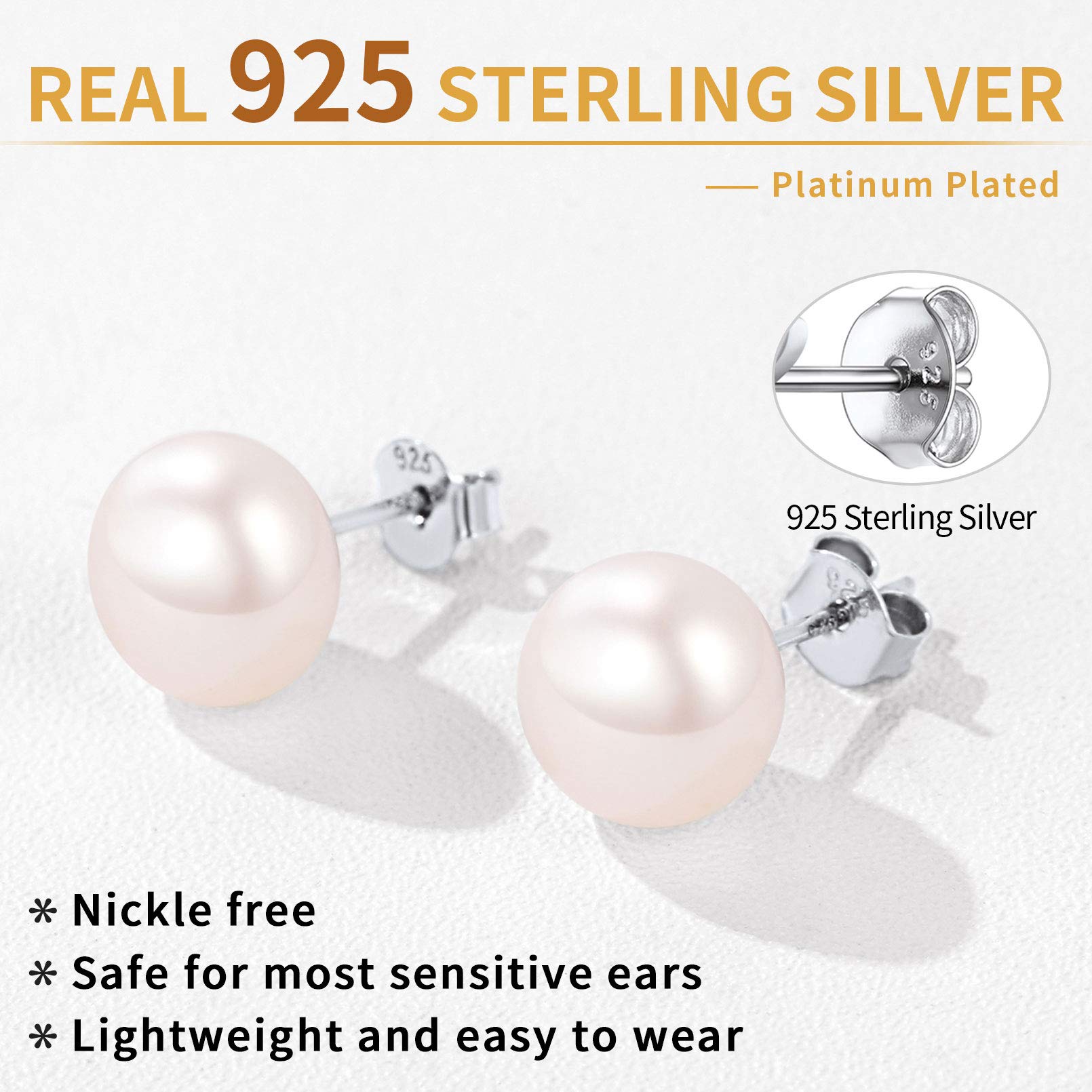 ChicSilver Pearl Stud Earrings for Women 4MM Freshwater Cultured White Button Pearl Earrings 925 Sterling Silver Small Studs for Sensitive Ear