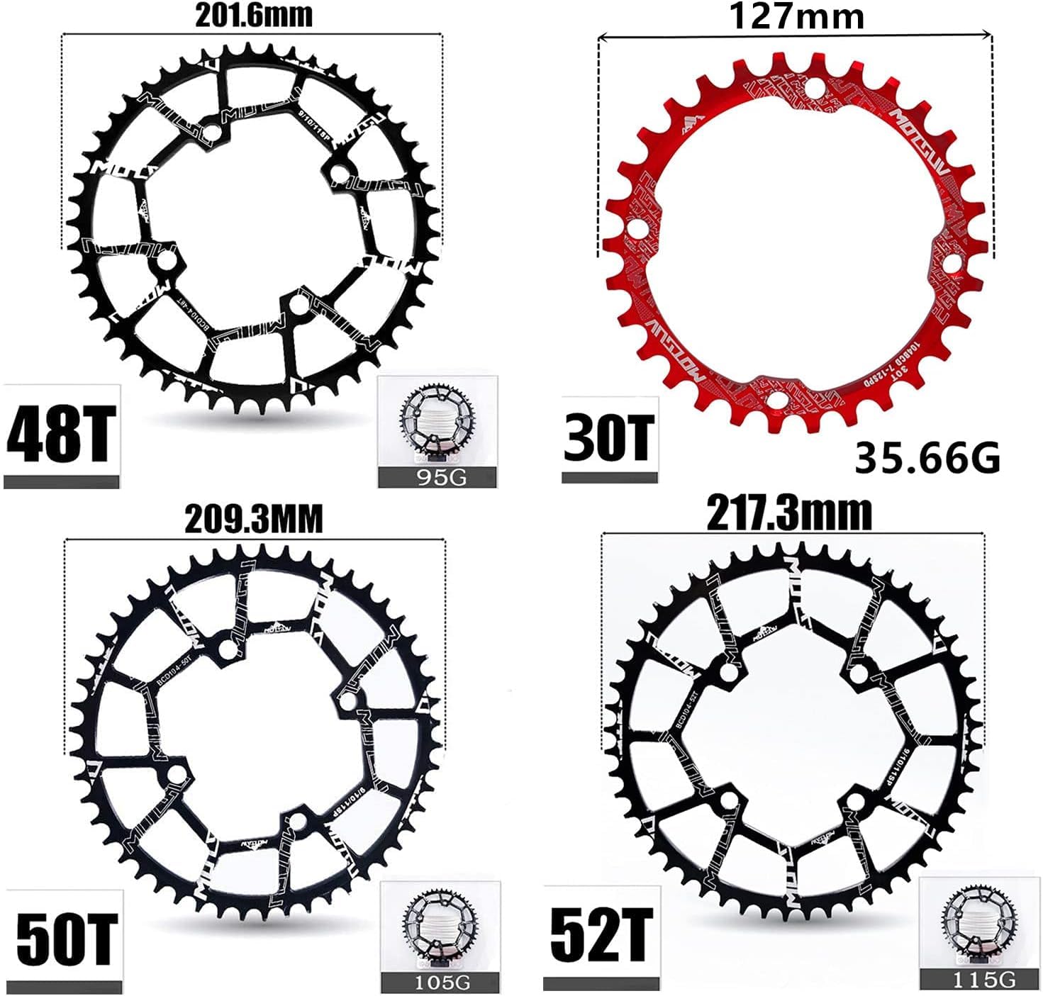 YBEKI 30T 32T 34T 36T 38T 40T 42T 44T 46T 48T 50T 52T Chainring 104BCD Round Oval Narrow Wide Single Bike Chainring for 8 9 10 11 Speed Mountain Bike Road Bike MTB BMX (black round, 34T)