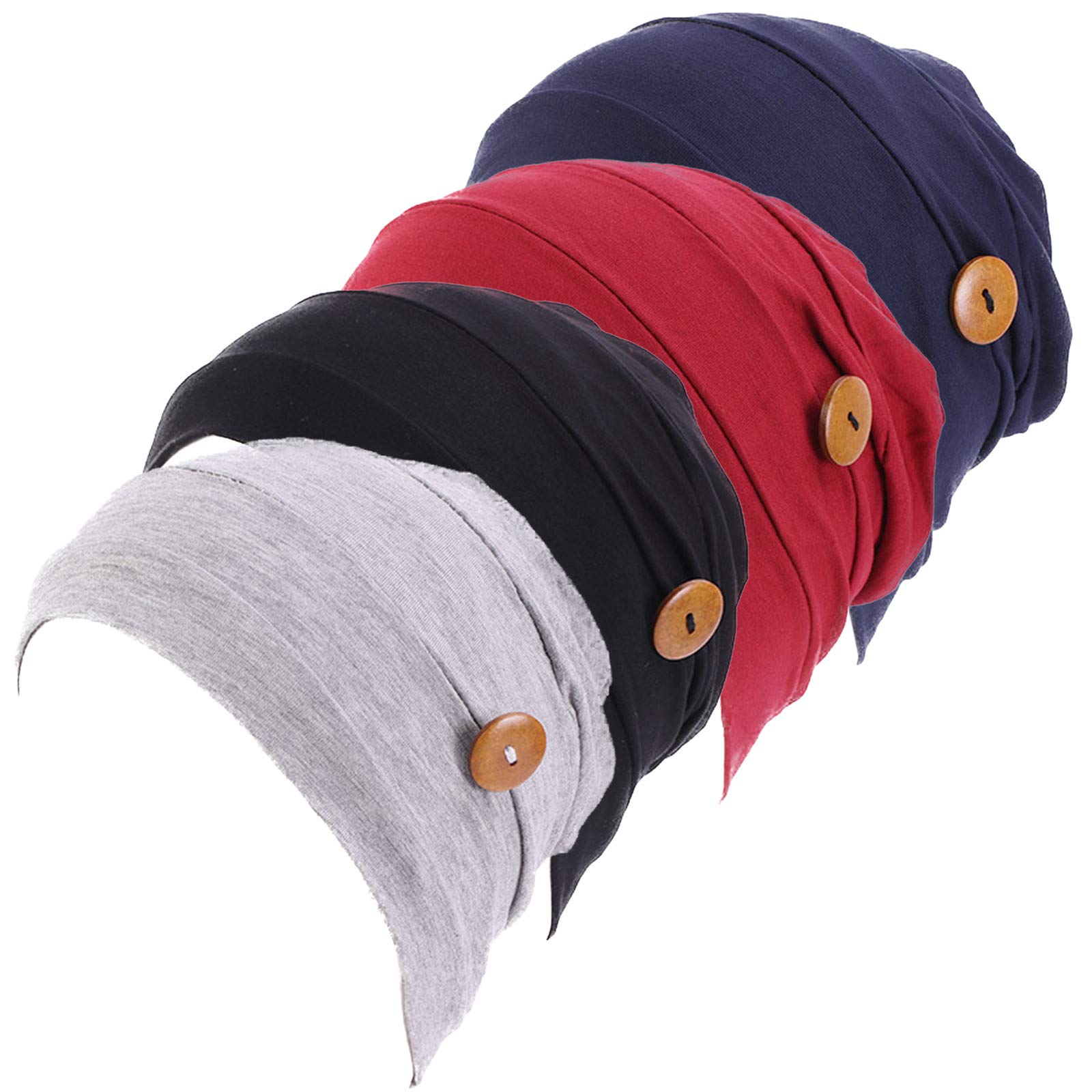 Qianmome 2-4 Pack Beanie with Button for Women Men Nurse,Working Hat,Chemo Caps for Cancer Patients