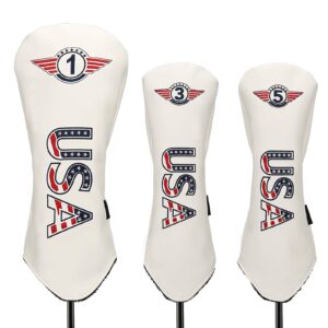 Golf Head Covers (3PCS) Driver Fairway #3#5 PU Leather White for Men Women