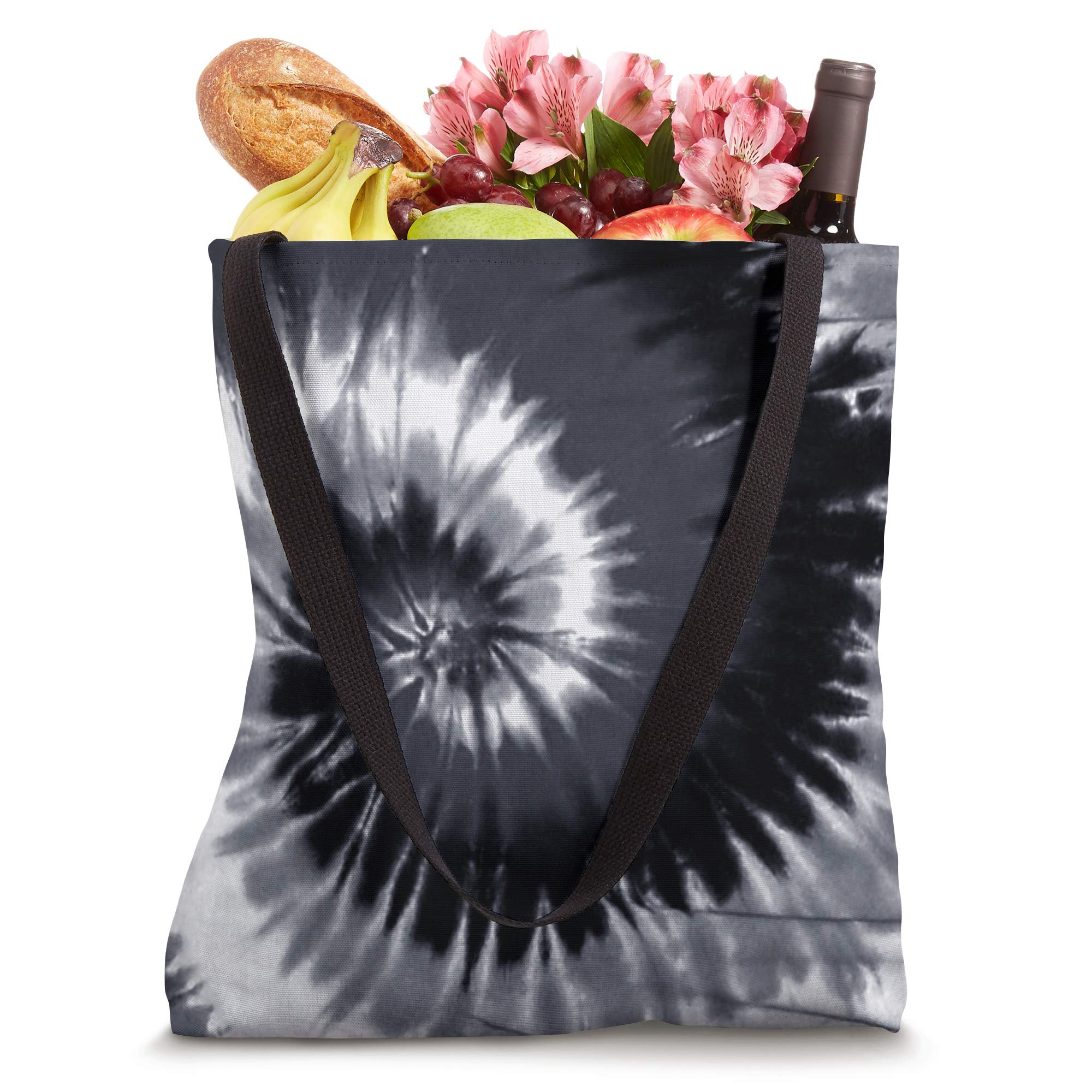 Black and White Tie Dye Monochrome Hippie Spiral Pattern Tote Bag