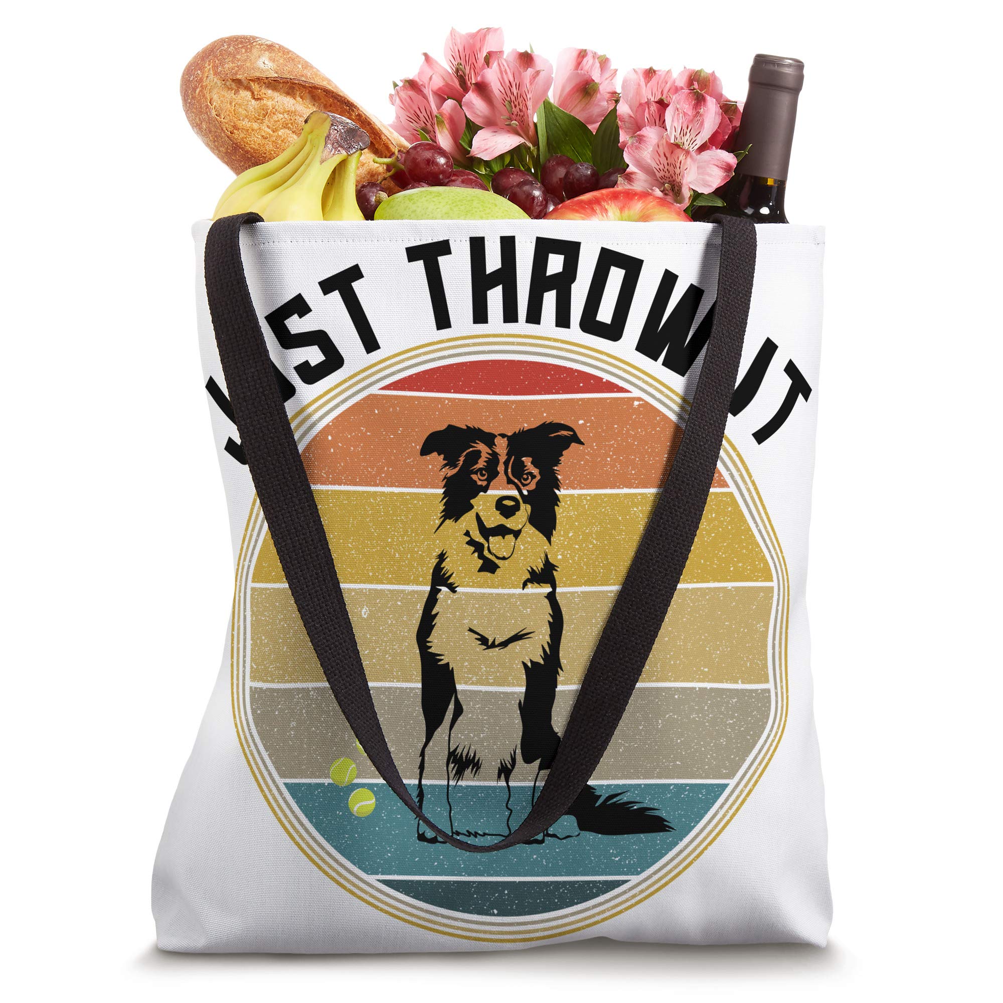 Retro Border Collie Lover Just Throw It Border Collie Mom Tote Bag