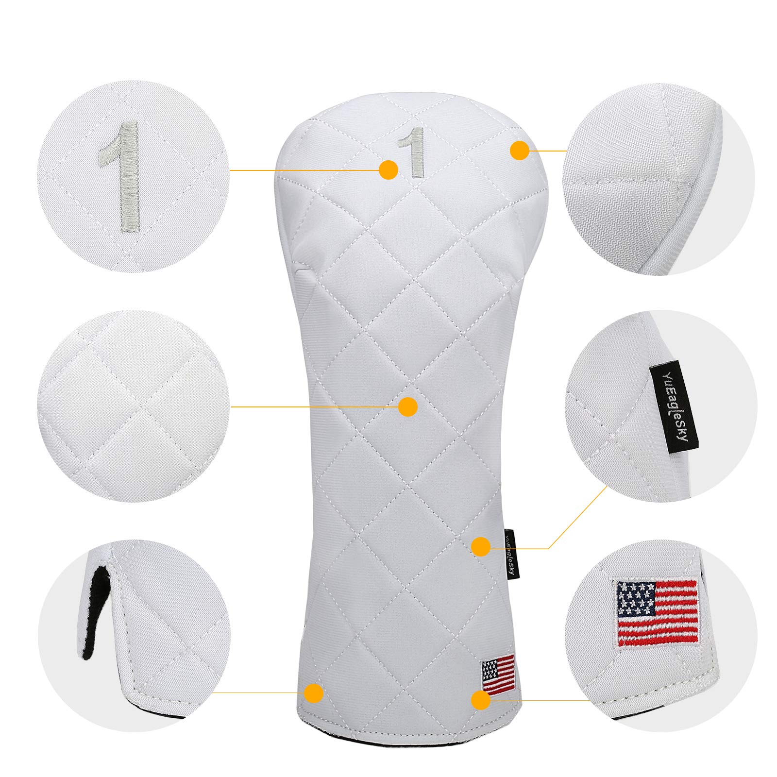 YuEagleSky Golf Head Covers Driver Fairway #3#5 USA Flag for Club Men Women (White)