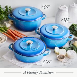 Merten & Storck German Enameled Iron, Round 5.3QT Dutch Oven Pot with Lid, Azure Blue