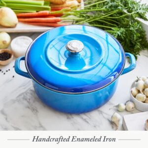 Merten & Storck German Enameled Iron, Round 5.3QT Dutch Oven Pot with Lid, Azure Blue