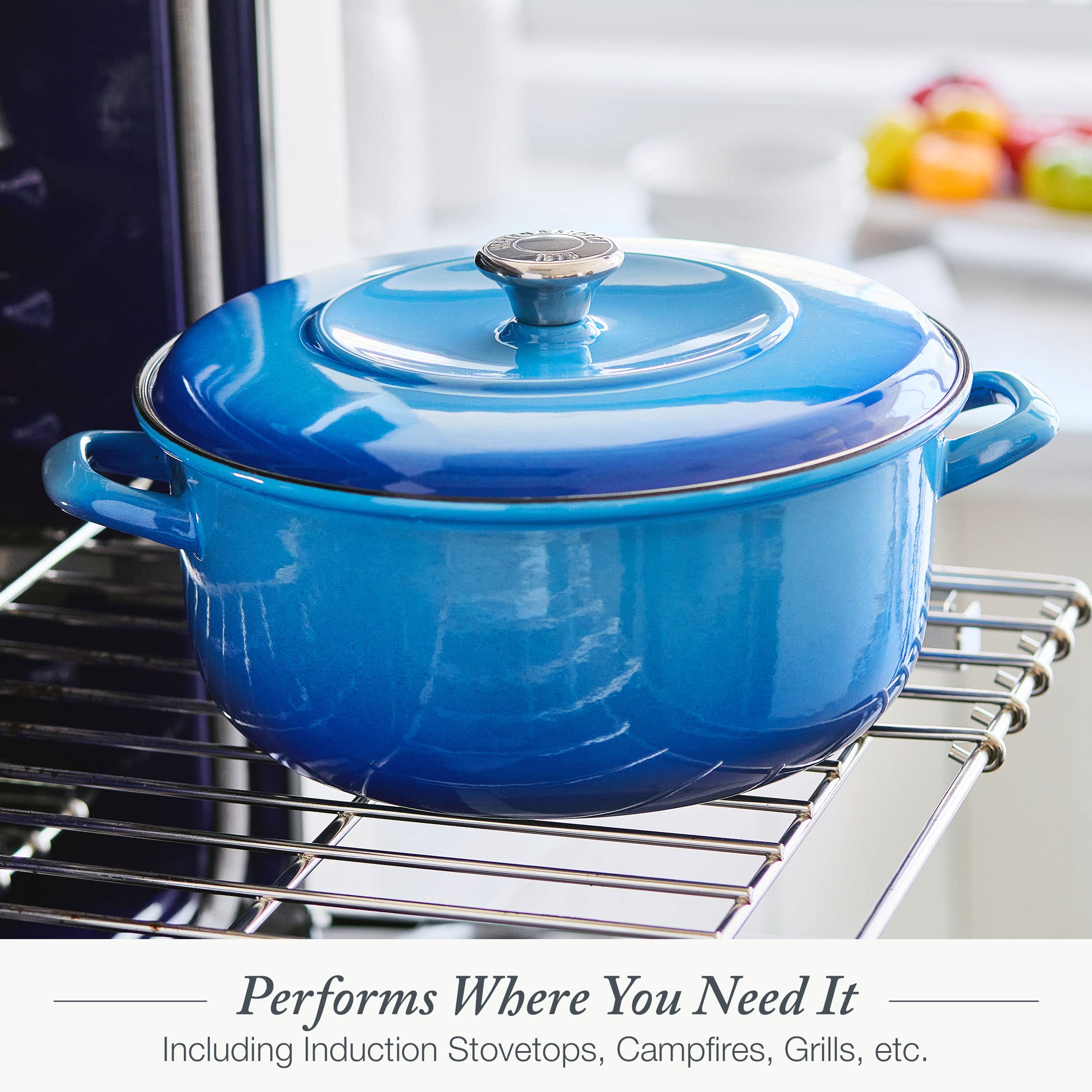 Merten & Storck German Enameled Iron, Round 5.3QT Dutch Oven Pot with Lid, Azure Blue