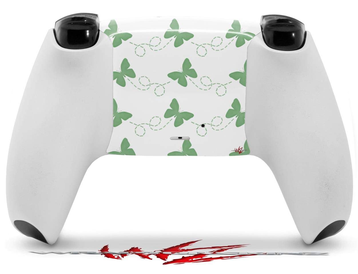 WraptorSkinz Skin Wrap compatible with Sony PS5 DualSense Controller Pastel Butterflies Green on White (CONTROLLER NOT INCLUDED)