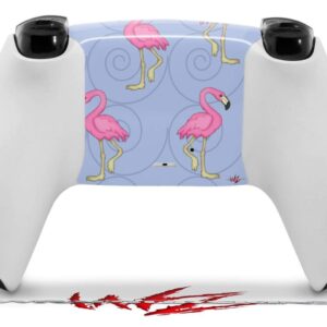 WraptorSkinz Skin Wrap compatible with Sony PS5 DualSense Controller Flamingos on Blue (CONTROLLER NOT INCLUDED)