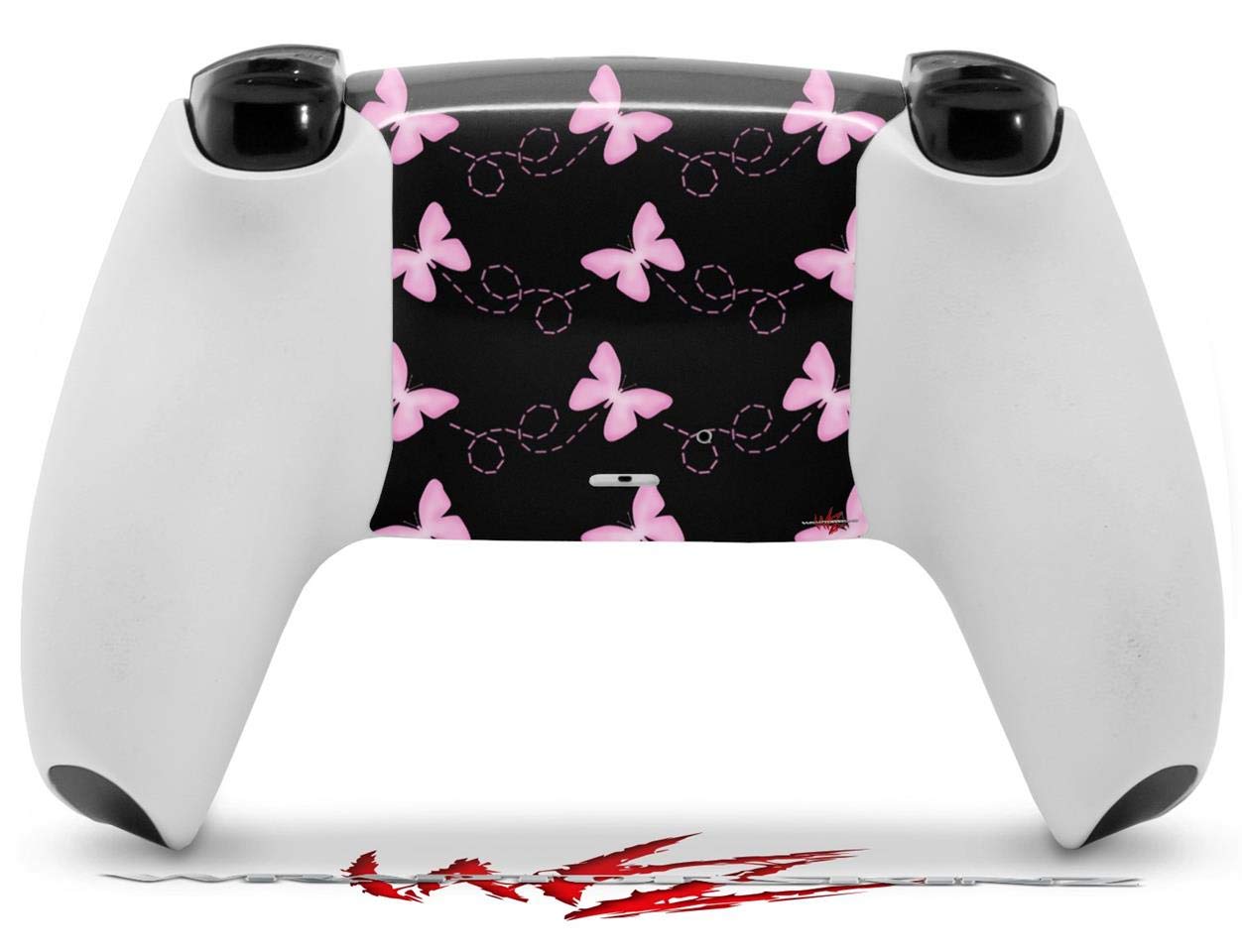 WraptorSkinz Skin Wrap Compatible with Sony PS5 DualSense Controller Pastel Butterflies Pink on Black (Controller NOT Included)