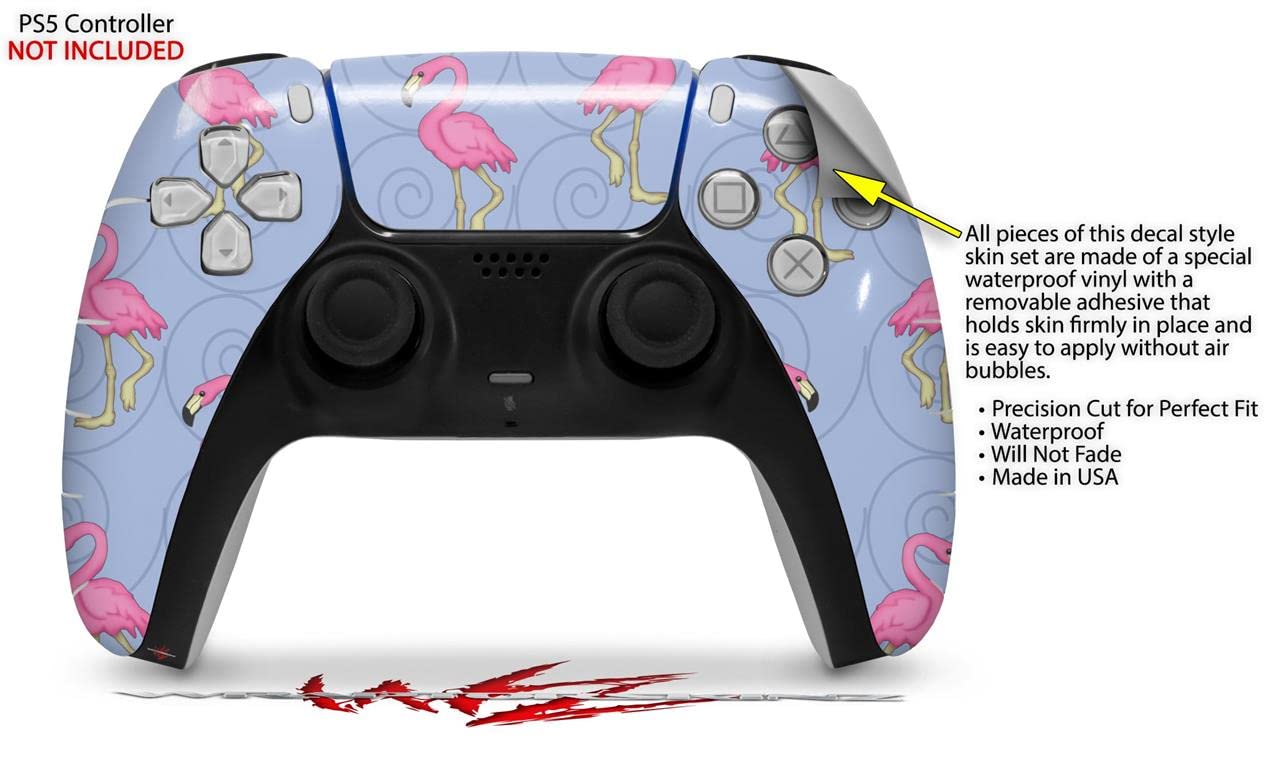 WraptorSkinz Skin Wrap compatible with Sony PS5 DualSense Controller Flamingos on Blue (CONTROLLER NOT INCLUDED)