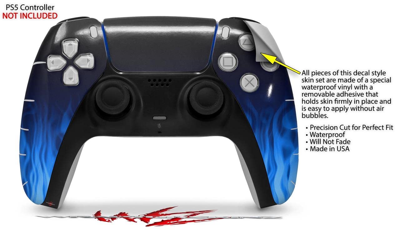 WraptorSkinz Skin Wrap compatible with Sony PS5 DualSense Controller Fire Blue (CONTROLLER NOT INCLUDED)