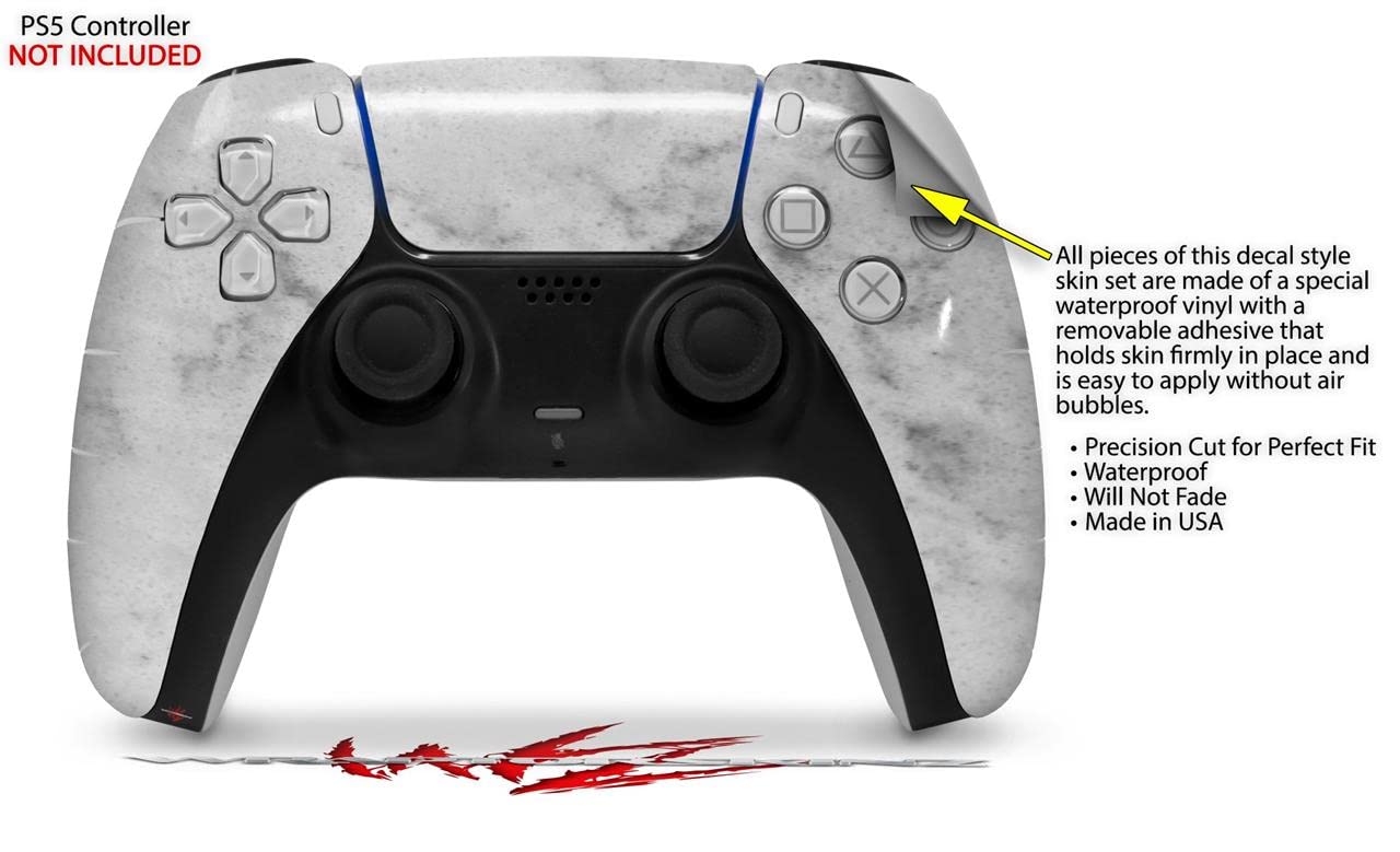 WraptorSkinz Skin Wrap compatible with Sony PS5 DualSense Controller Marble Granite 07 White Gray (CONTROLLER NOT INCLUDED)