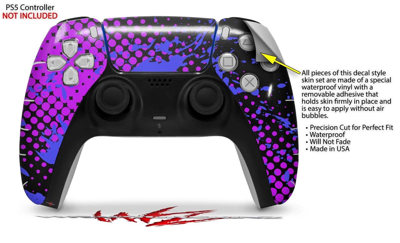 WraptorSkinz Skin Wrap compatible with Sony PS5 DualSense Controller Halftone Splatter Blue Hot Pink (CONTROLLER NOT INCLUDED)