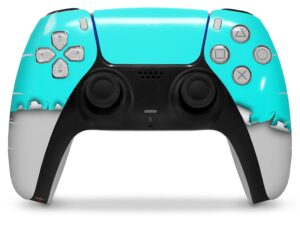 wraptorskinz skin wrap compatible with sony ps5 dualsense controller ripped colors neon teal gray (controller not included)