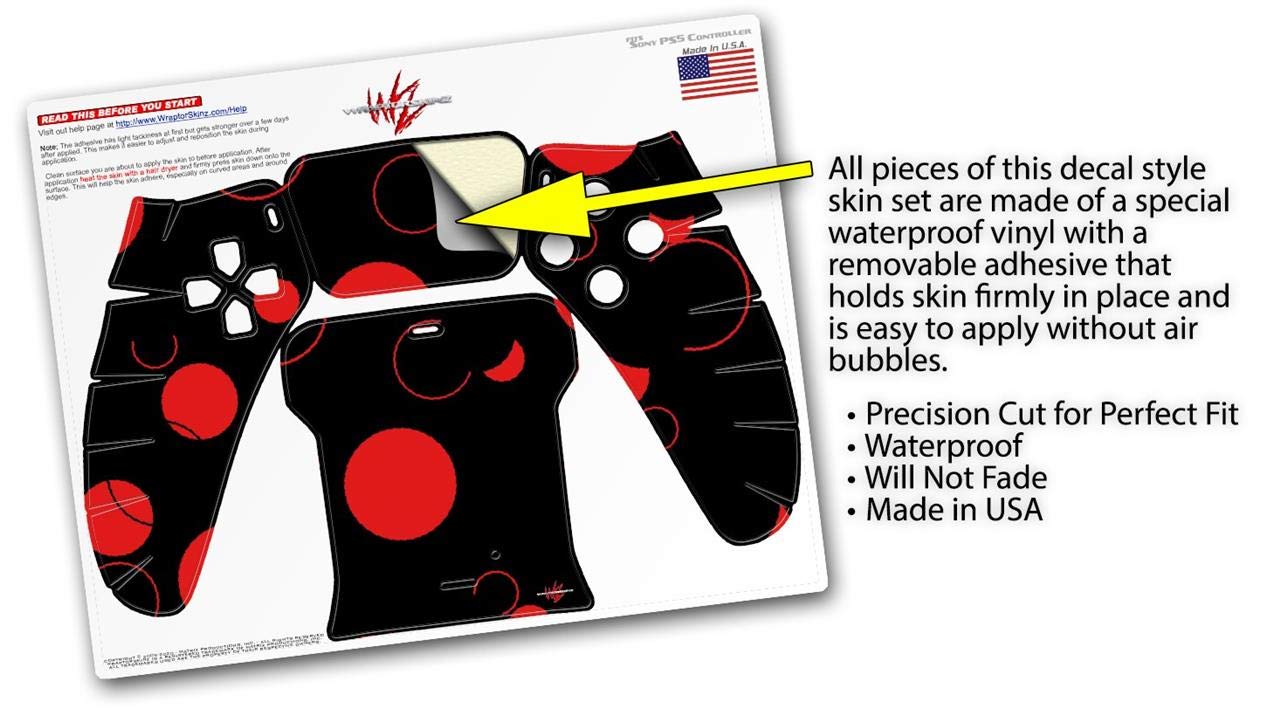 WraptorSkinz Skin Wrap compatible with Sony PS5 DualSense Controller Lots of Dots Red on Black (CONTROLLER NOT INCLUDED)